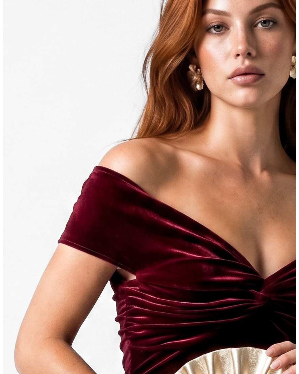 Maya Red Twist Front Bardot Velvet Maxi Dress
