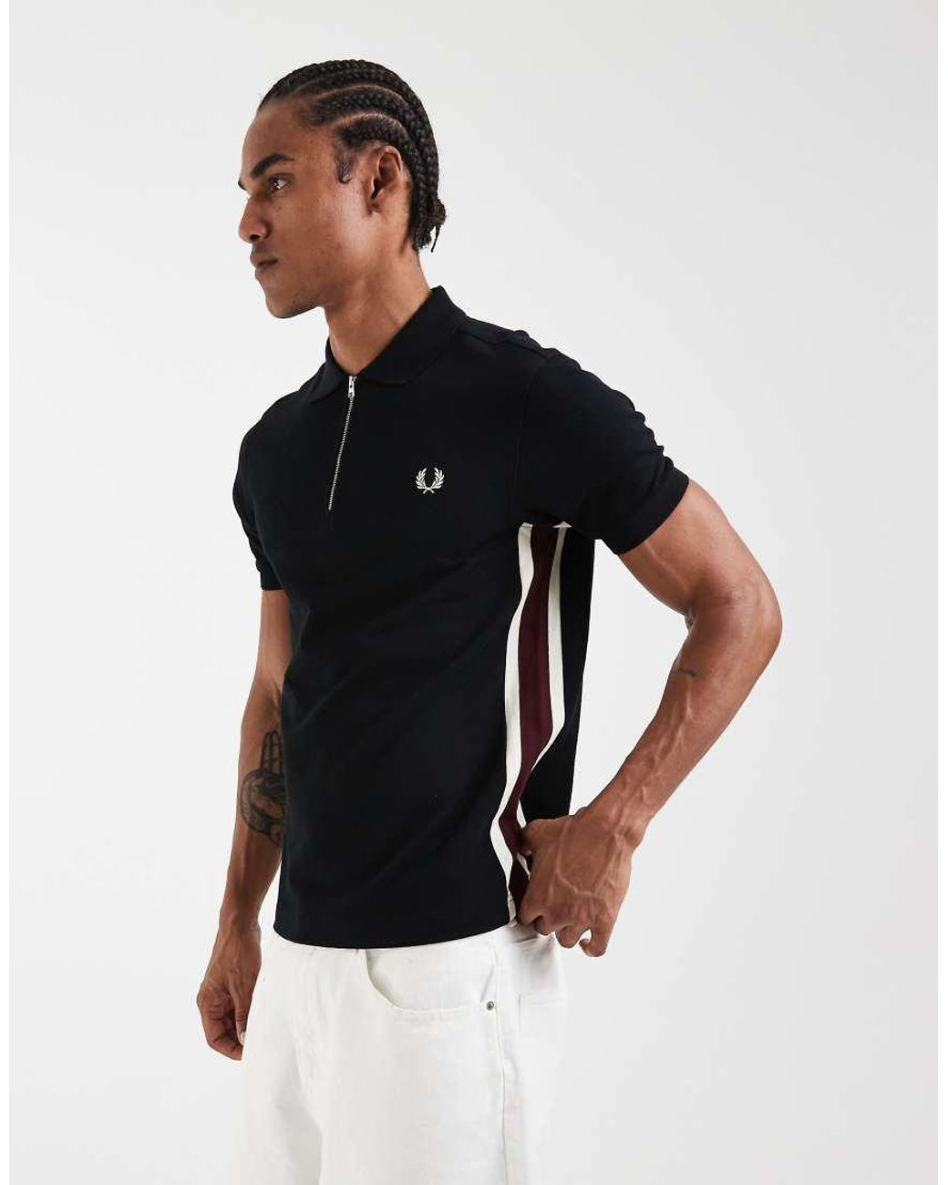 Fred Perry White Tramline Stripe Polo Shirt for men
