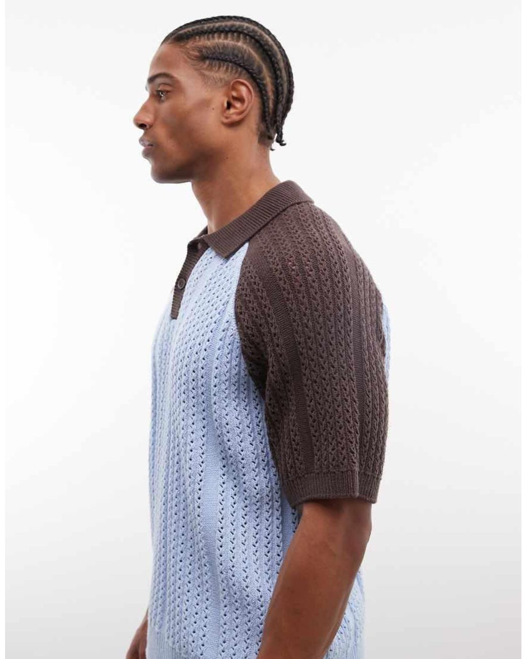 Obey Blue Abel Knitted Polo Shirt With Contrasting Sleeves for men