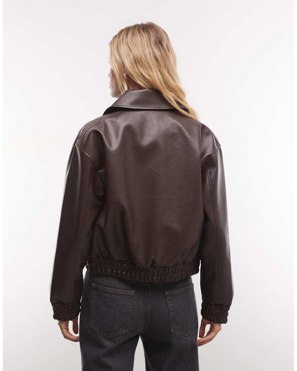 French Connection Black Faux Leather Bomber Jacket