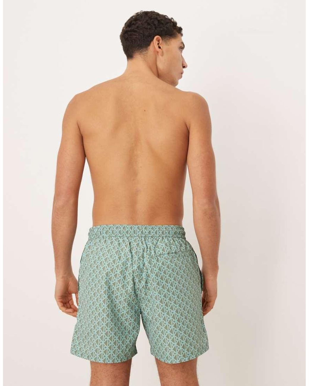 Calvin Klein Blue Monogram Print Drawstring Swim Shorts for men