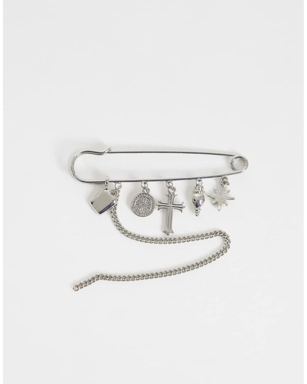 ASOS White Charm And Chain Safety Pin Brooch for men