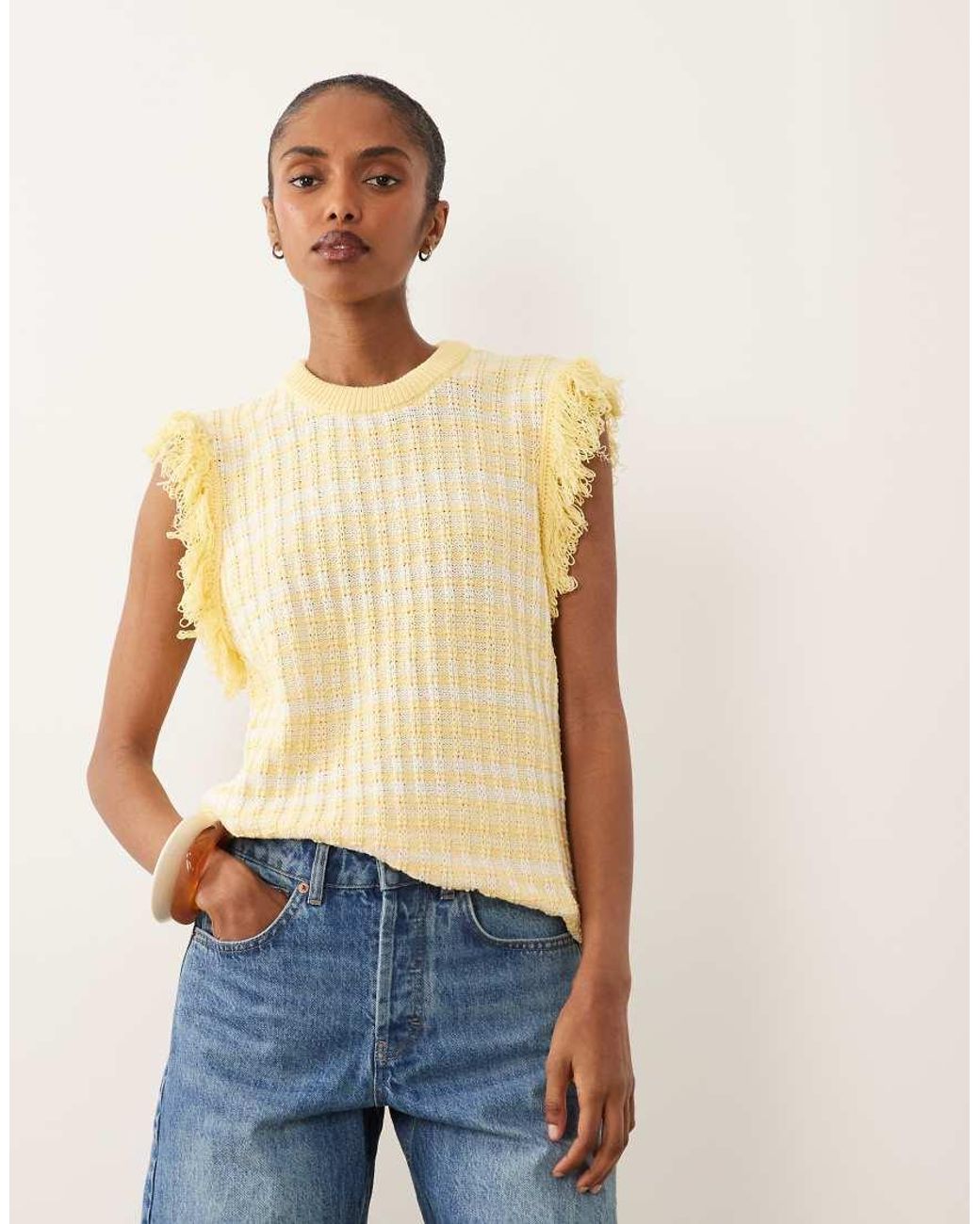 ASOS Natural Knitted Tweed Tank Jumper