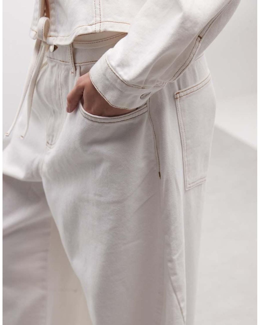 Reclaimed Vintage White Denim baggy Wide Leg Jeans With Tie Detail