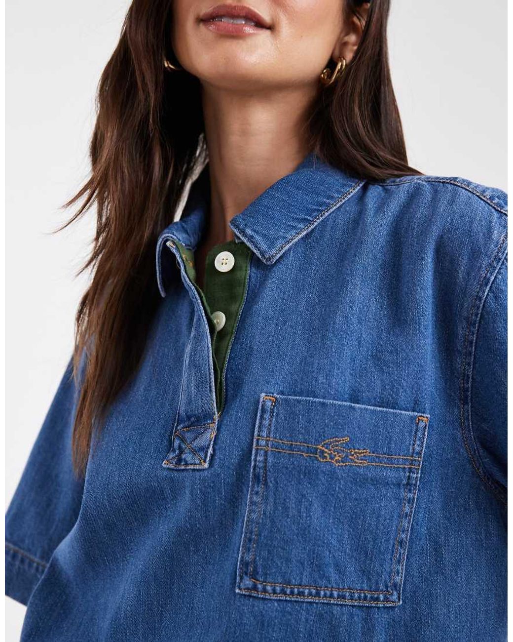 Lacoste Blue Oversized Lightweight Denim Polo