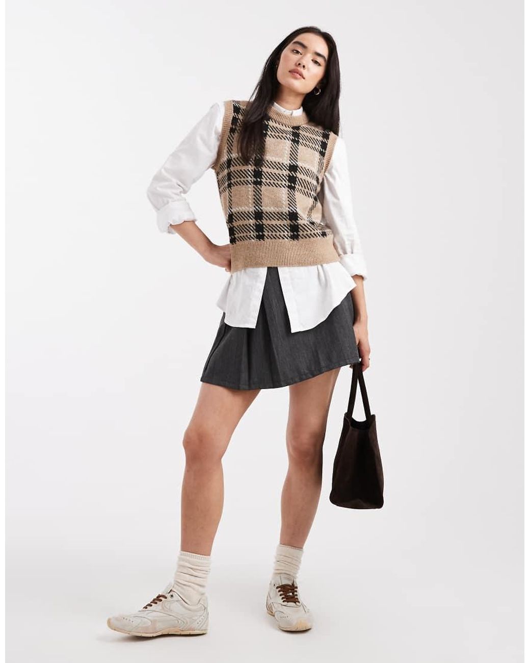 New Look Brown Check Tabard Vest