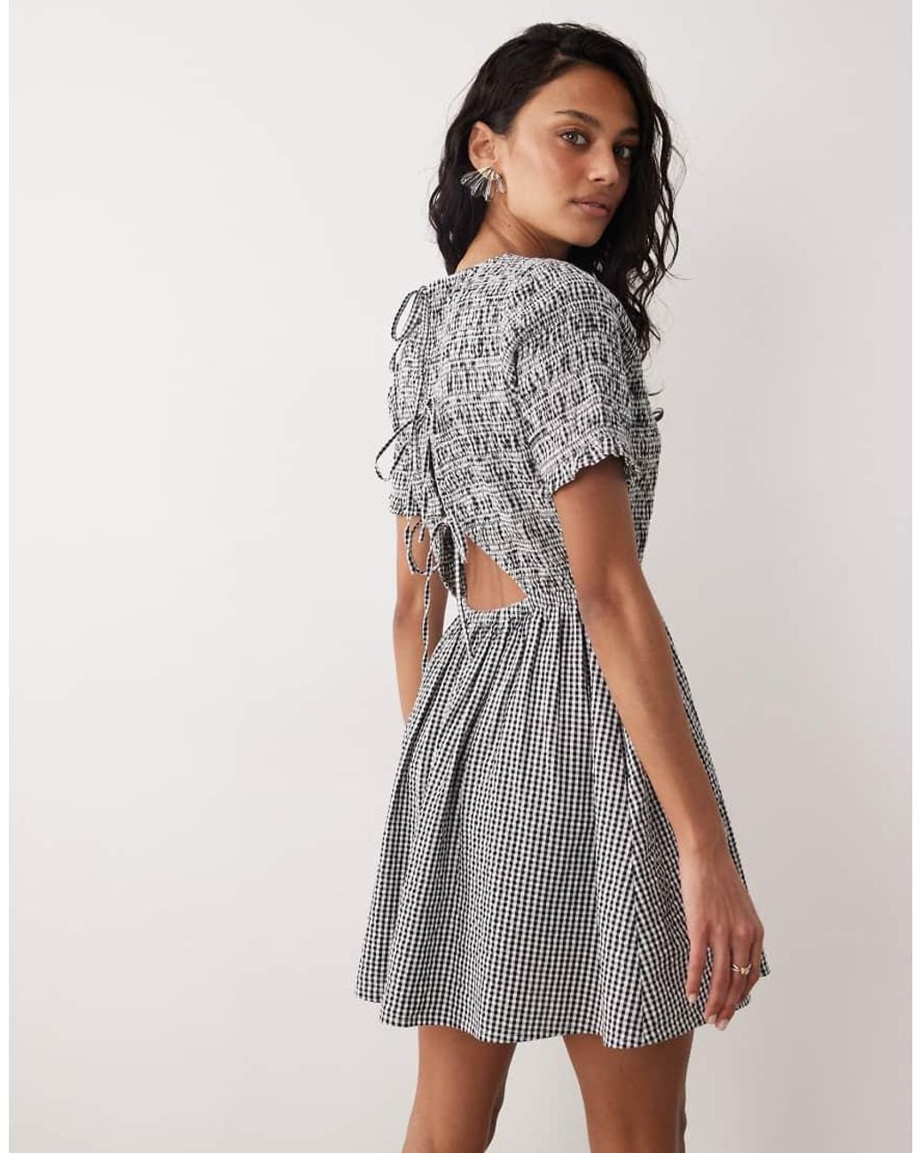 Nobody's Child Gray Leah Cotton Bow Back Detail Shirred Mini Dress