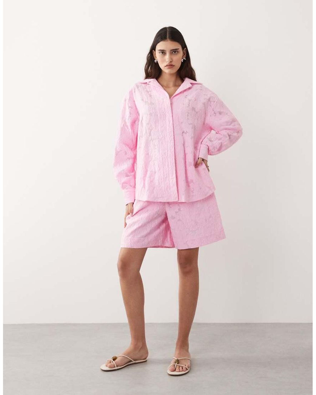 ARRANGE Pink Floral Jacquard Oversized Shirt Co-ord