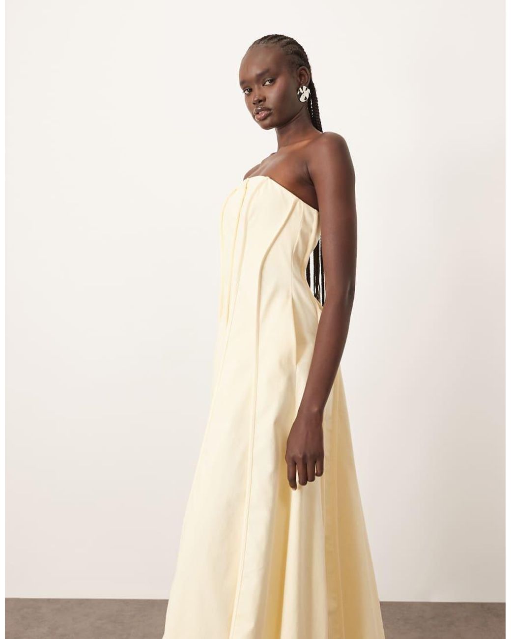 ARRANGE Natural Heavy Cotton Seam Detail Bandeau Maxi Dress
