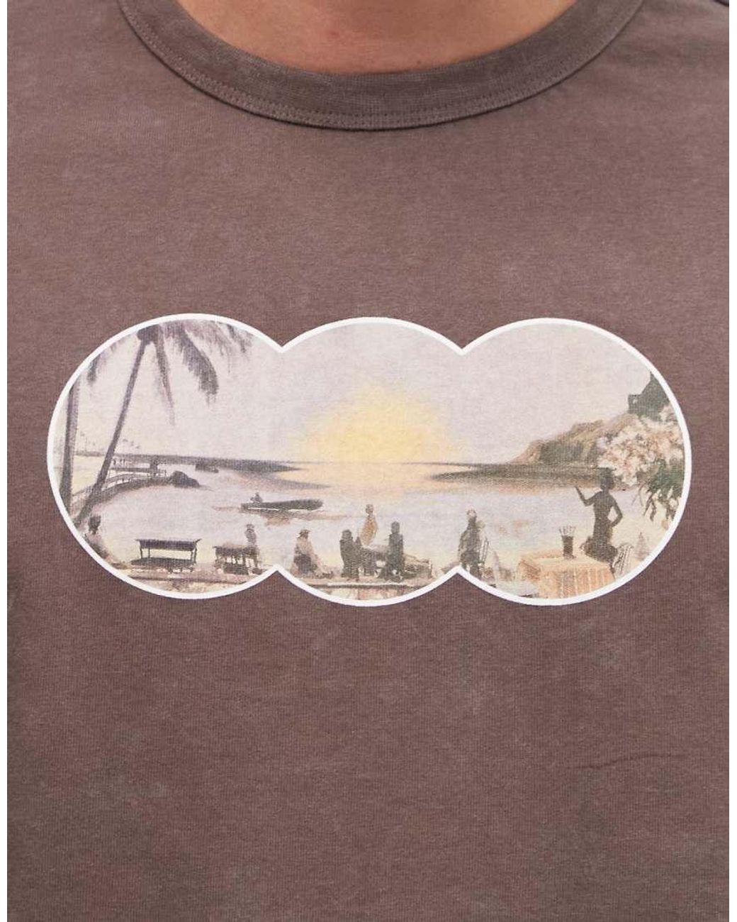 ASOS Brown Heavyweight Boxy Oversized T-shirt With Beach Front Graphic for men