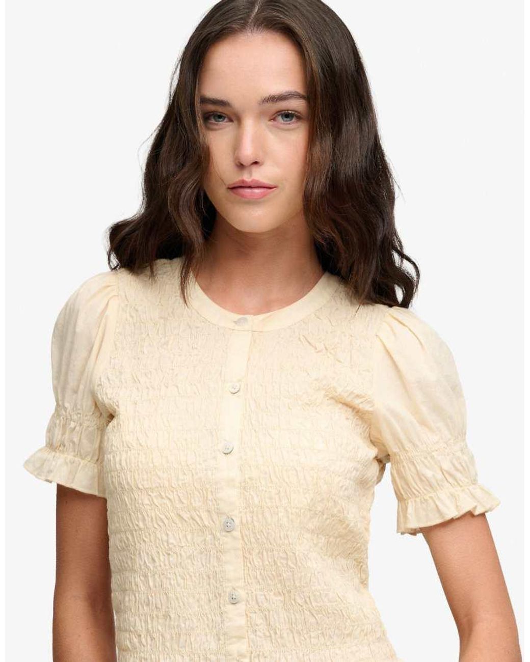 Superdry Natural Short Sleeve Smocked Top