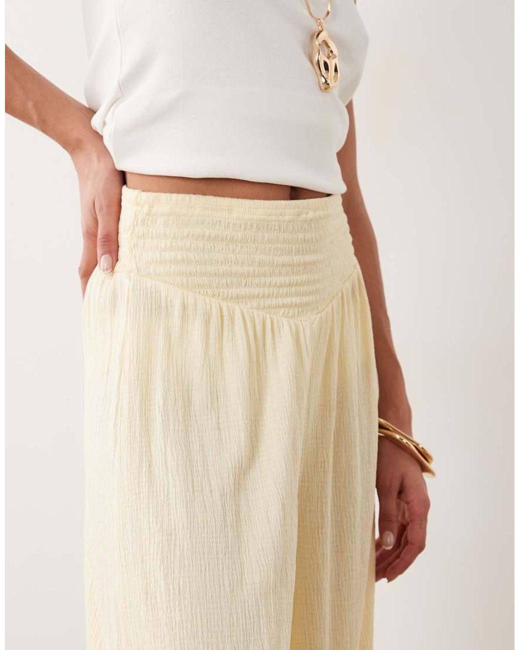 ASOS Natural Mix & Match Crinkle Shirred Wide Leg Trouser