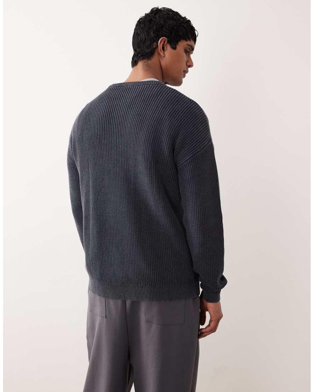 ASOS Blue Relaxed Knit Ribbed Crew Neck Sweater for men