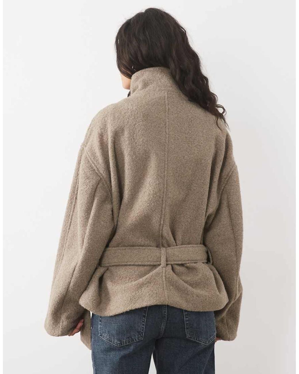 Mango Natural Funnel Neck Belted Jacket