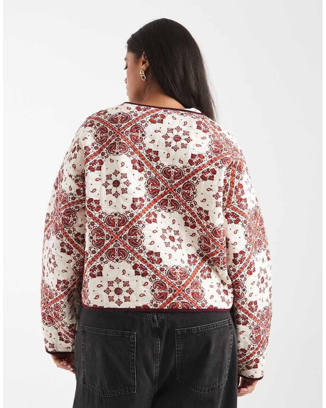 ASOS Red Asos Design Curve Quilted Jacket With Bandana Print