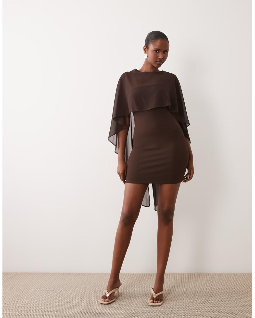 Gina Tricot Brown High Neck Mesh Cape Mini Dress