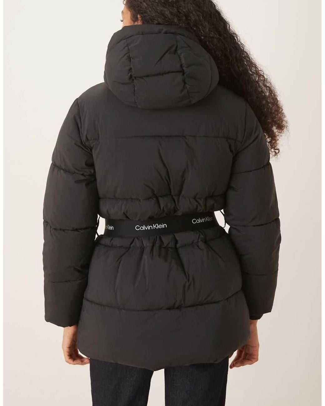 Calvin Klein Black Belted Mid Length Puffer Jacket