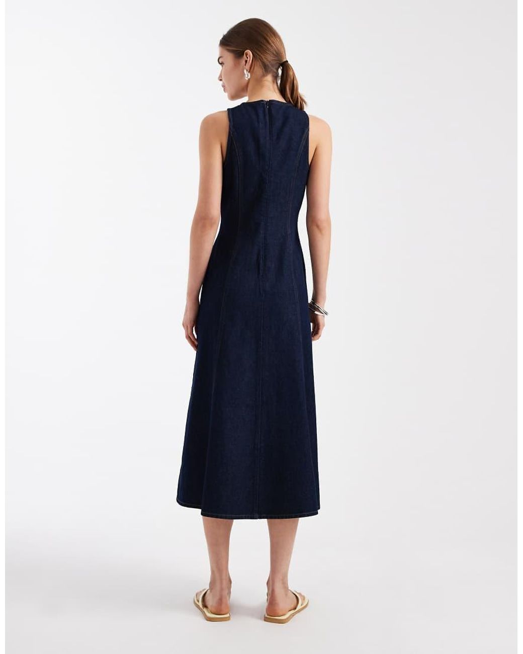 New Look Blue Denim Cinched Midi Dress