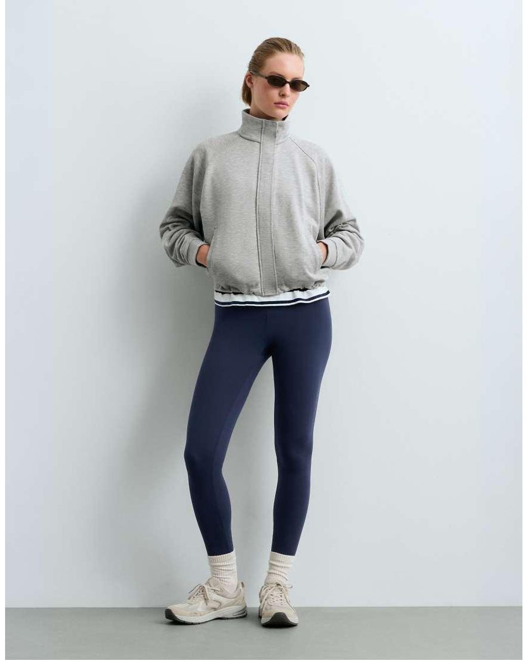 Oysho Gray High Neck Piqué Jacket