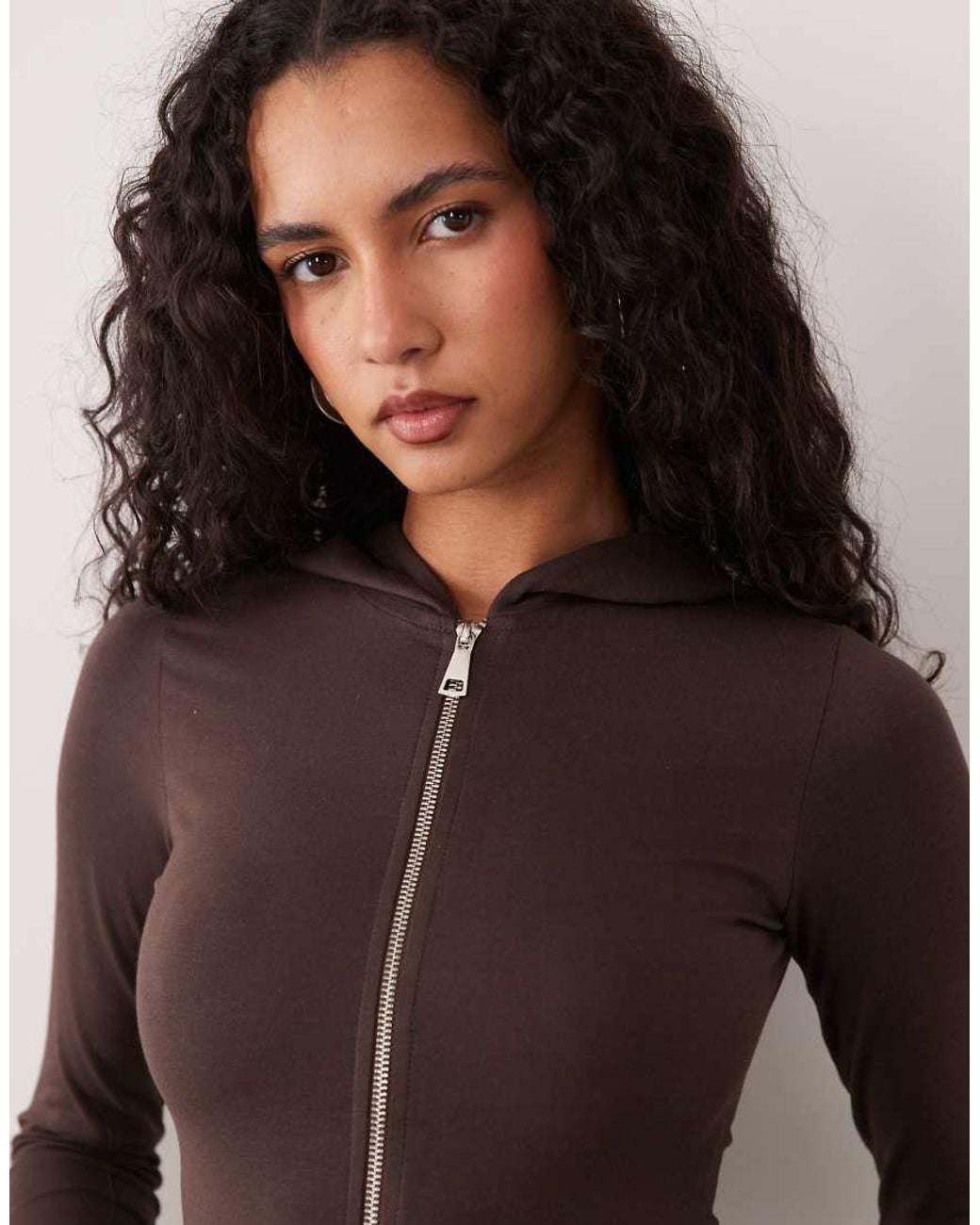 Kaiia Brown Cotton Rich Zip Through Hoodie