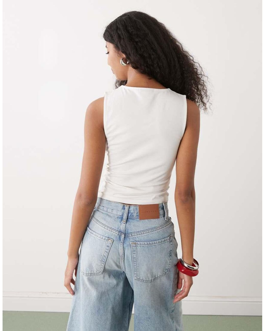 Reclaimed Vintage White V-neck Ruched Bust Cami