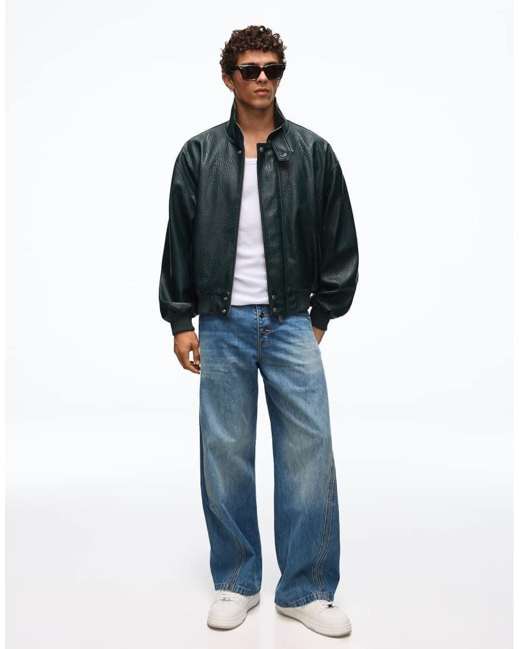 Bershka Green Faux Leather Jacket for men