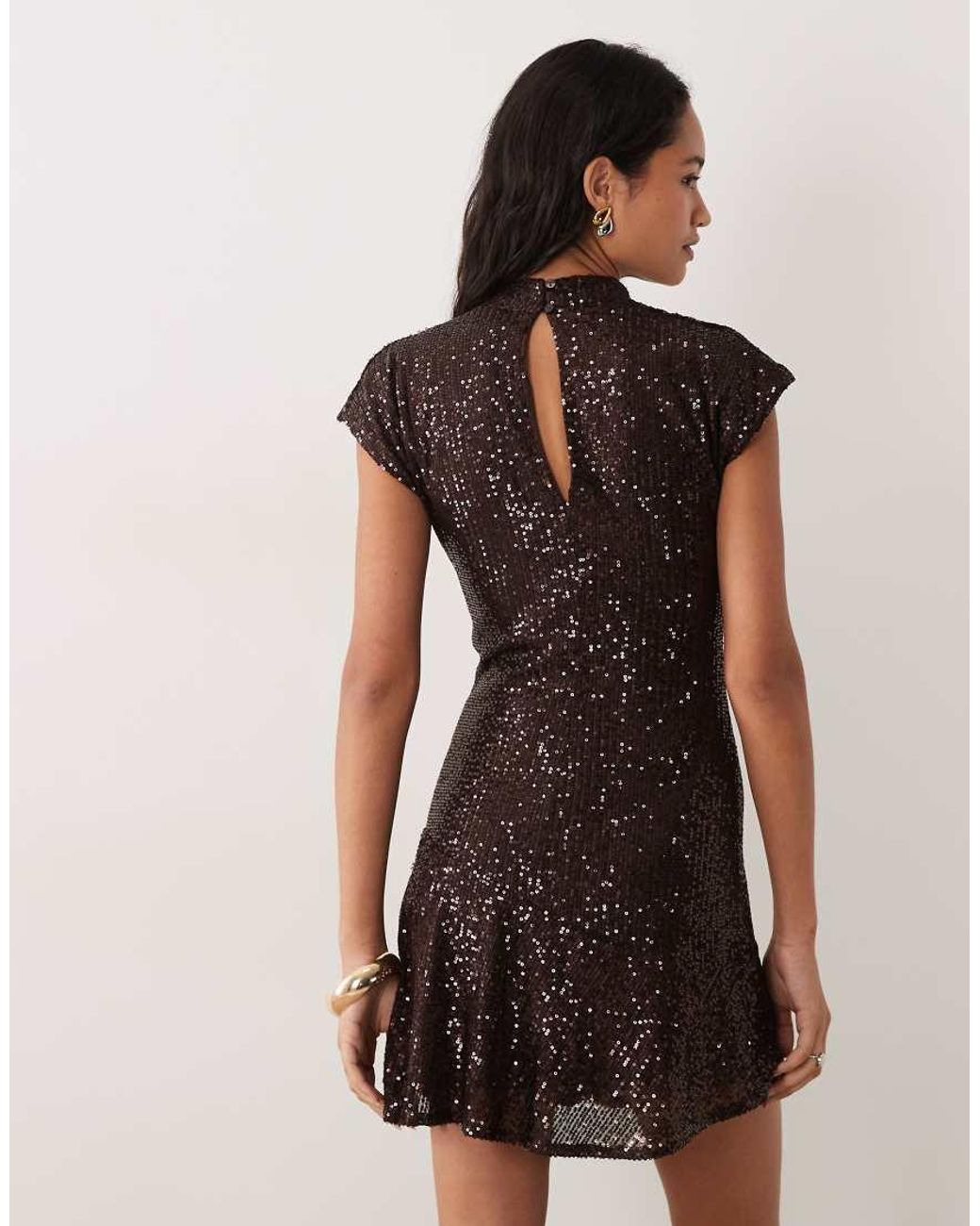 New Look Natural Drape Neck Detail Sequin Mini Dress