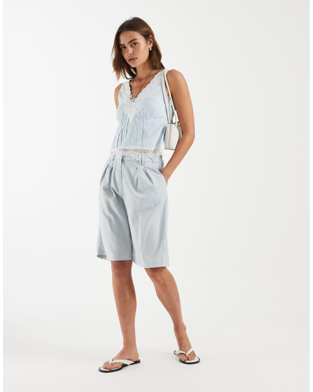 ASOS Blue Tailored Bermuda Short With Linen