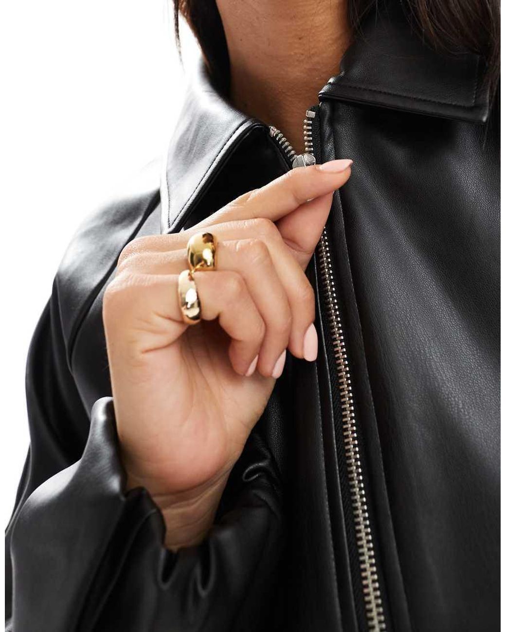 ONLY Black Faux Leather Cropped Bomber