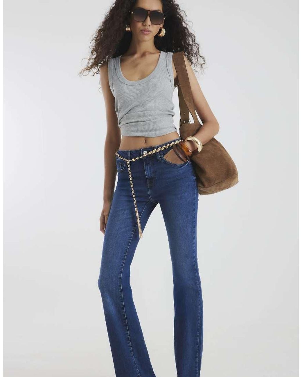 River Island Blue Mid Rise Flared Jeans
