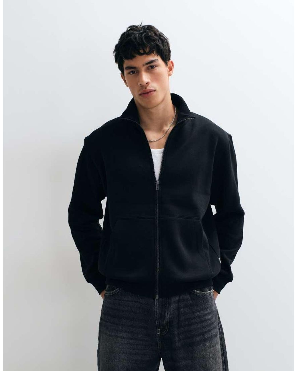 Jack & Jones Black Zip Through High Neck Sweatshirt for men