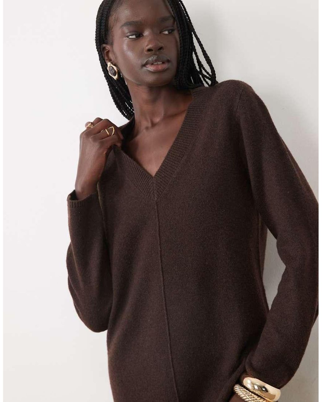 Vila Brown V-neck Knitted Maxi Dress