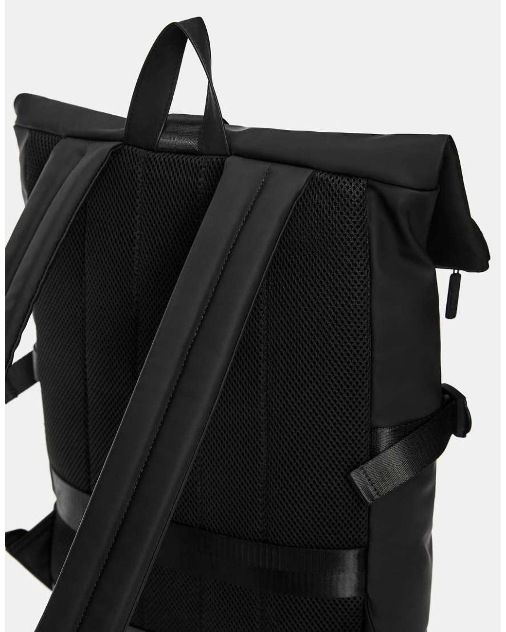 Pull&Bear Black Rubberized Backpack for men