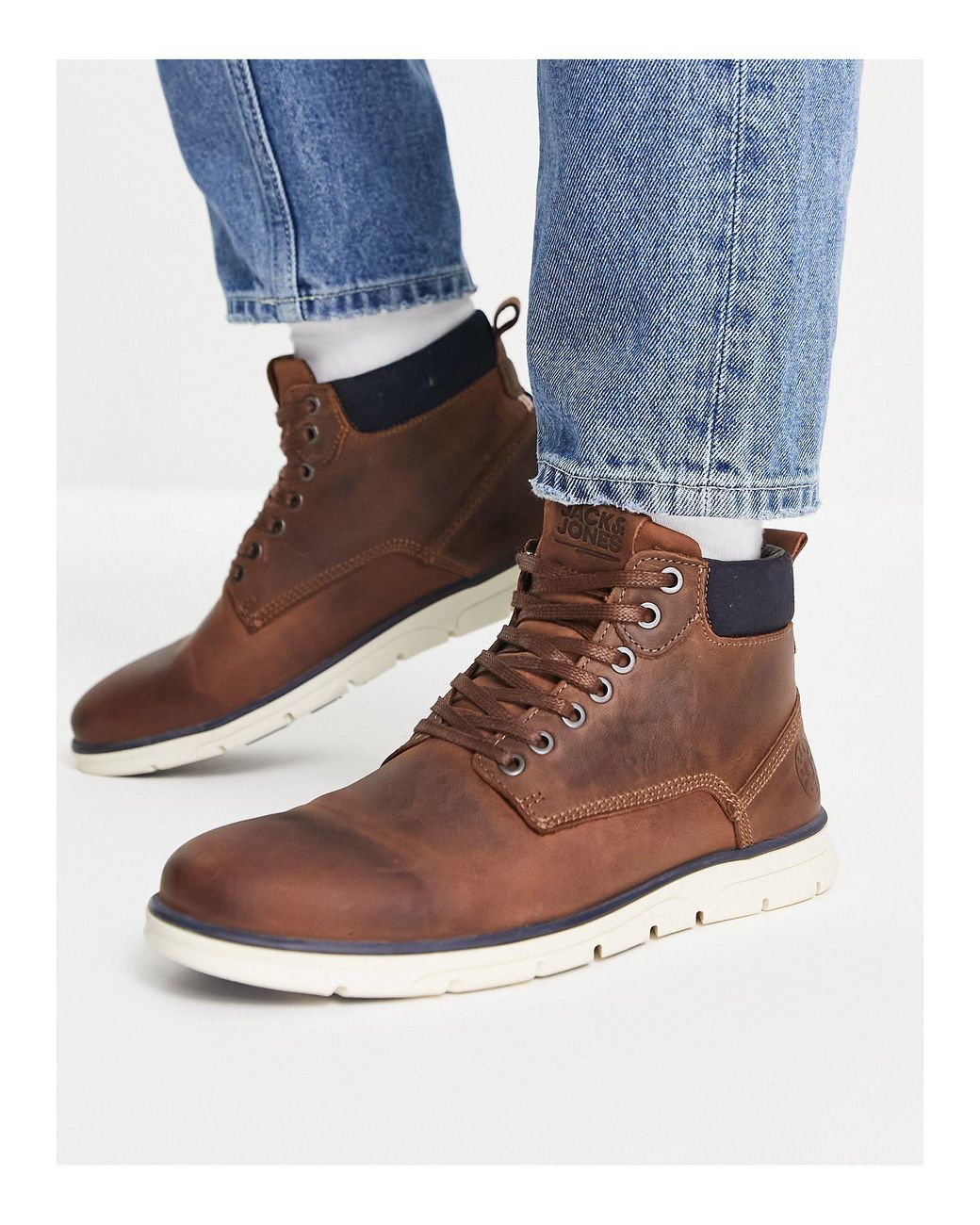 Jack & Jones Leather Lace Up Ankle Boots in Brown for Men | Lyst Australia