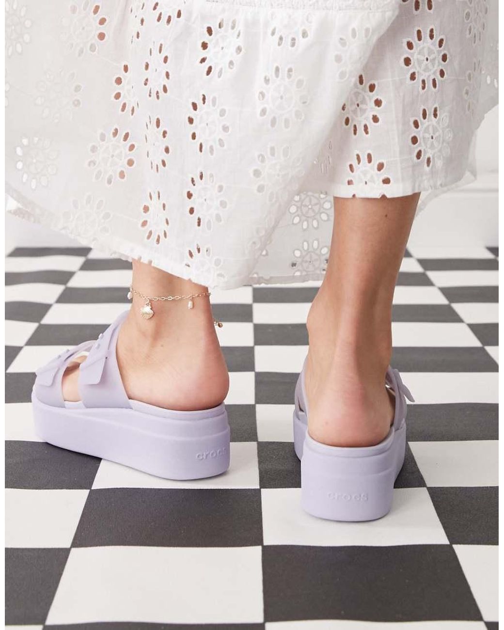 CROCSTM Gray Brooklyn Buckle Low Wedge
