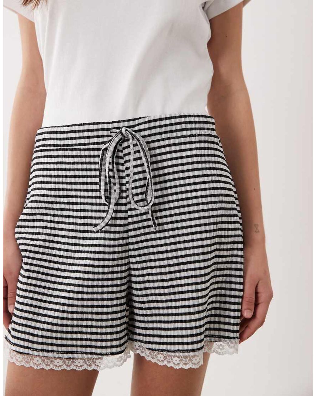 ASOS White Co-ord Gingham Shorts With Lace Trims