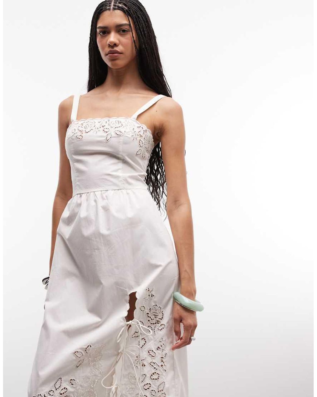 Monki White Floral Broderie Midi Dress