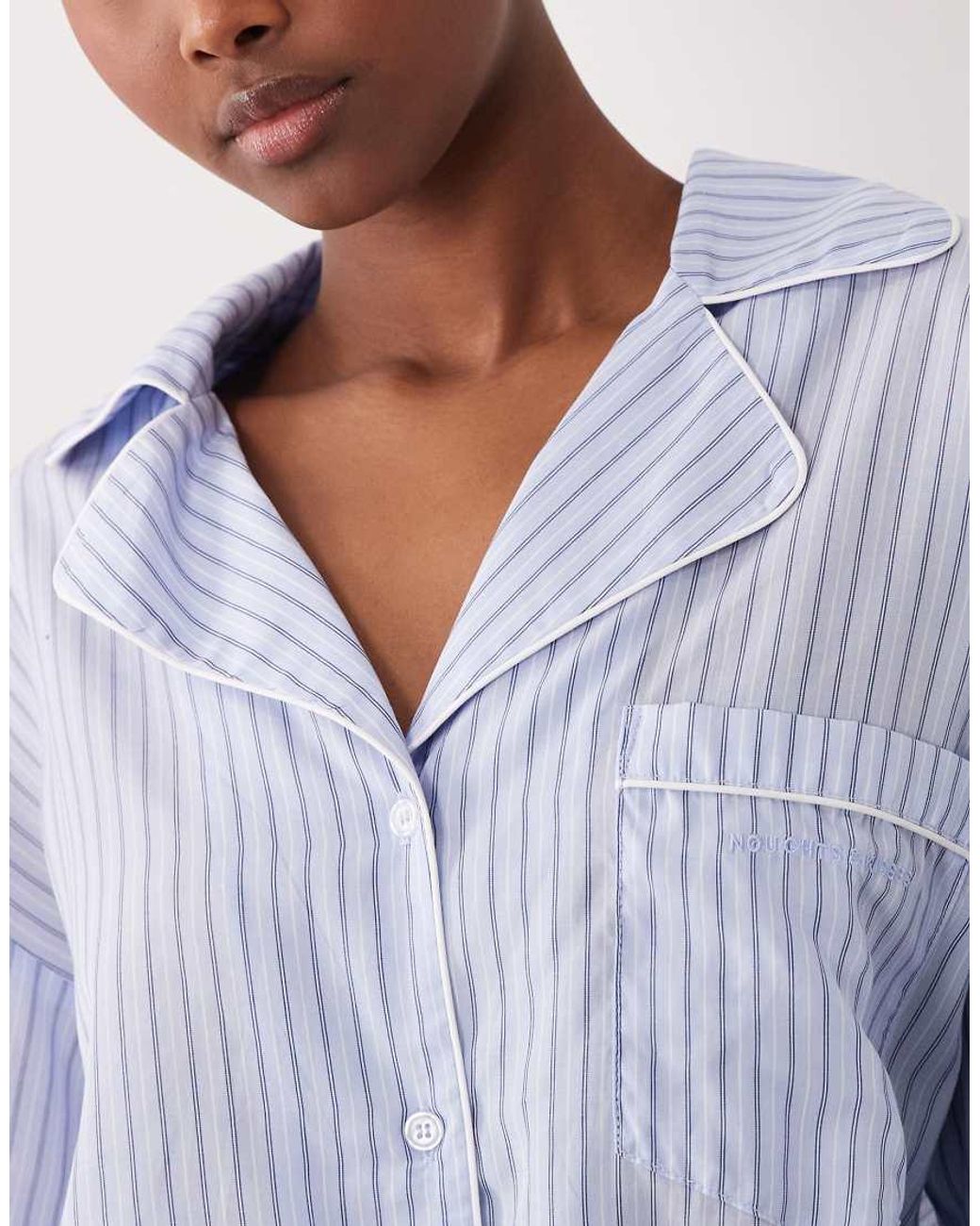 Noughts & Kisses Blue Button Up Wide Sleeve Shirt And Shorts Playsuit