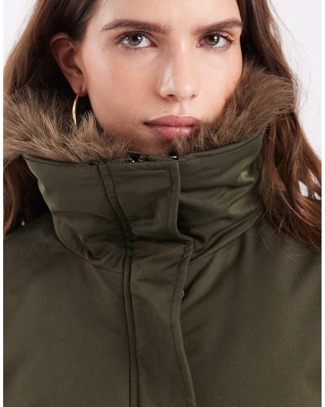 Vero Moda Blue Faux Fur Lined Parka Jacket With Drawstring Waist