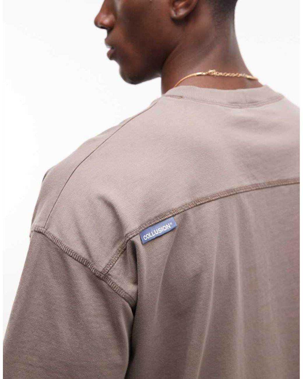 Collusion Brown Boxy Oversized Flatlock Detail T-shirt for men