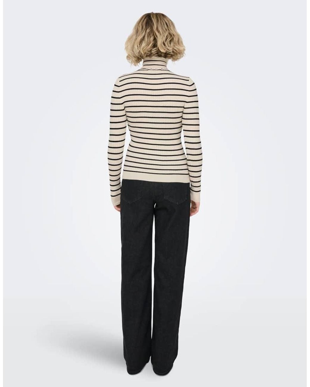 ONLY White Knitted Striped Pullover