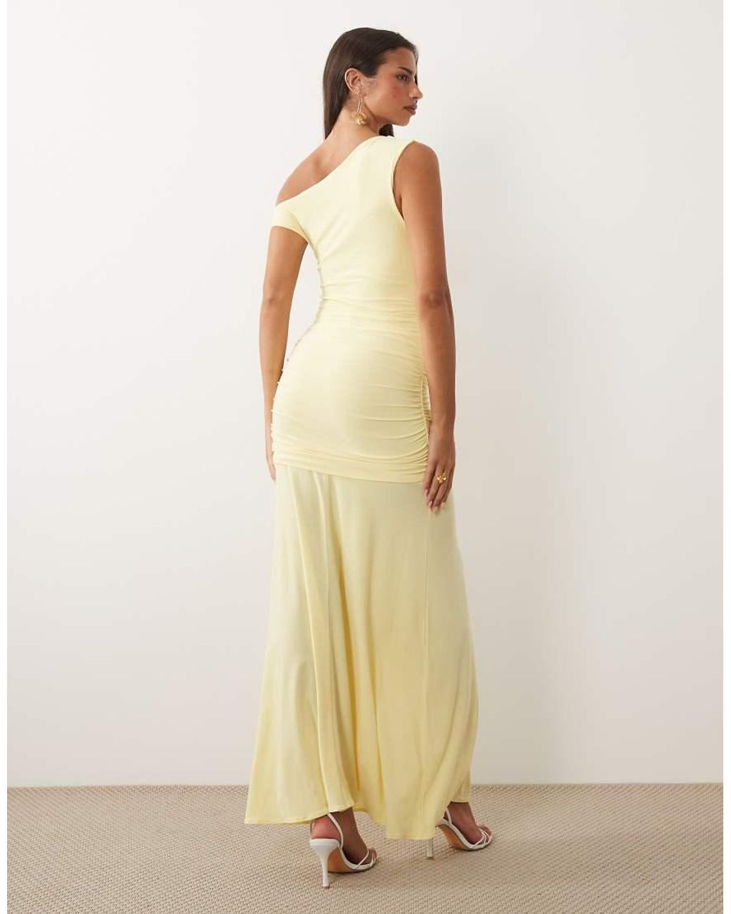 TFNC London Natural Mesh Dropped Shoulder Ruched Detail Maxi Dress
