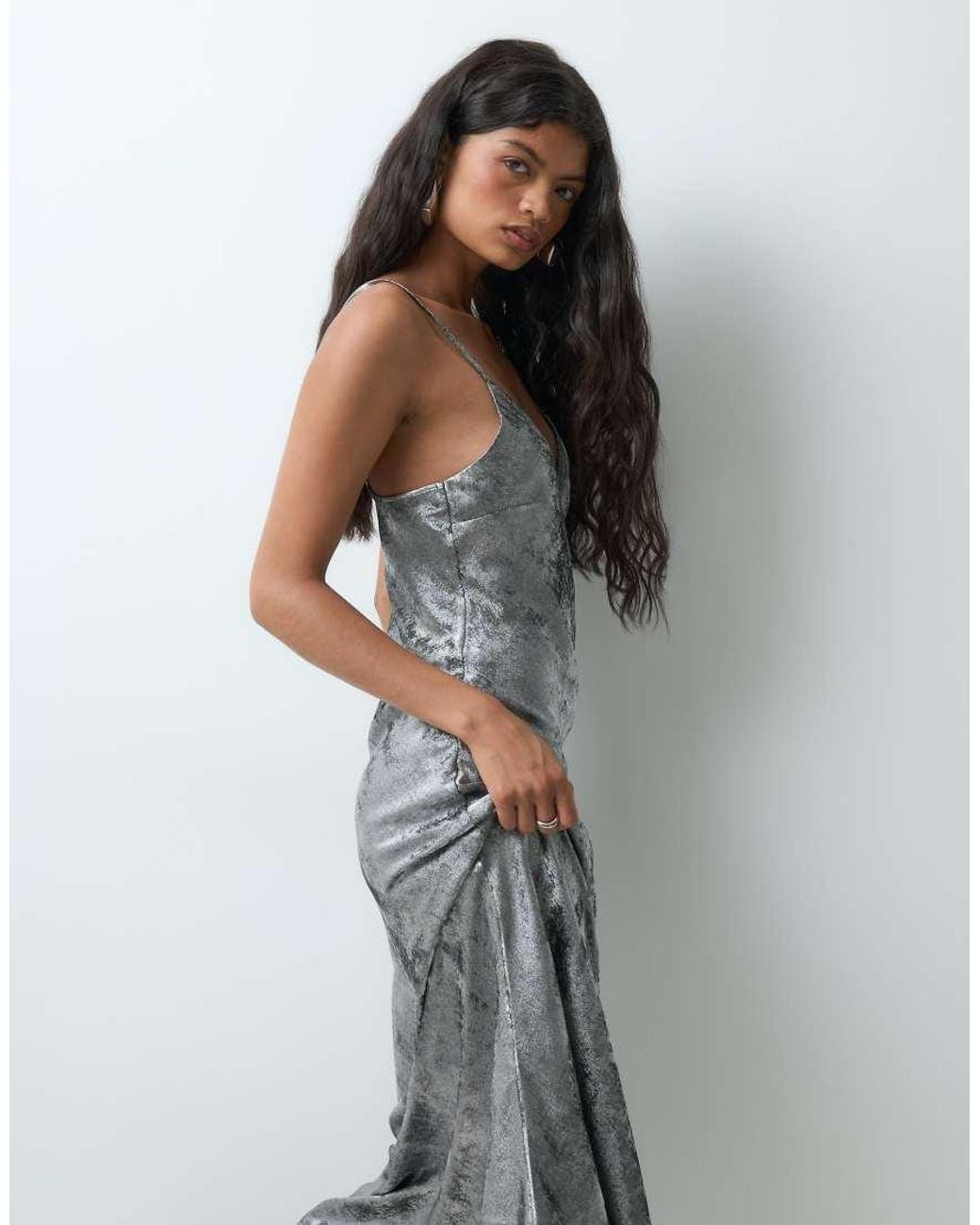 Vero Moda Gray Cami Strap Shimmer Detail Maxi Dress