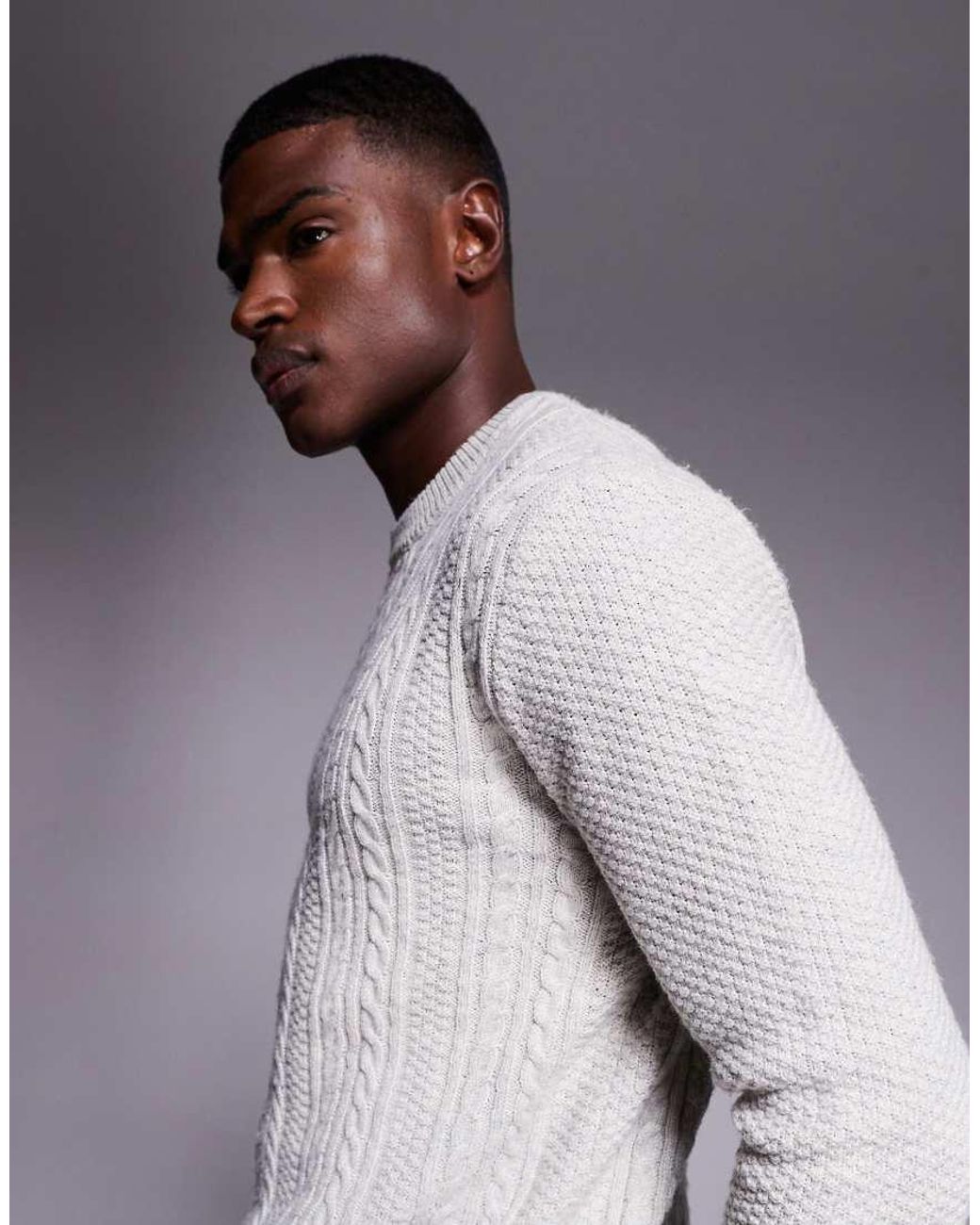 River Island Gray Cable Knit Jumper for men