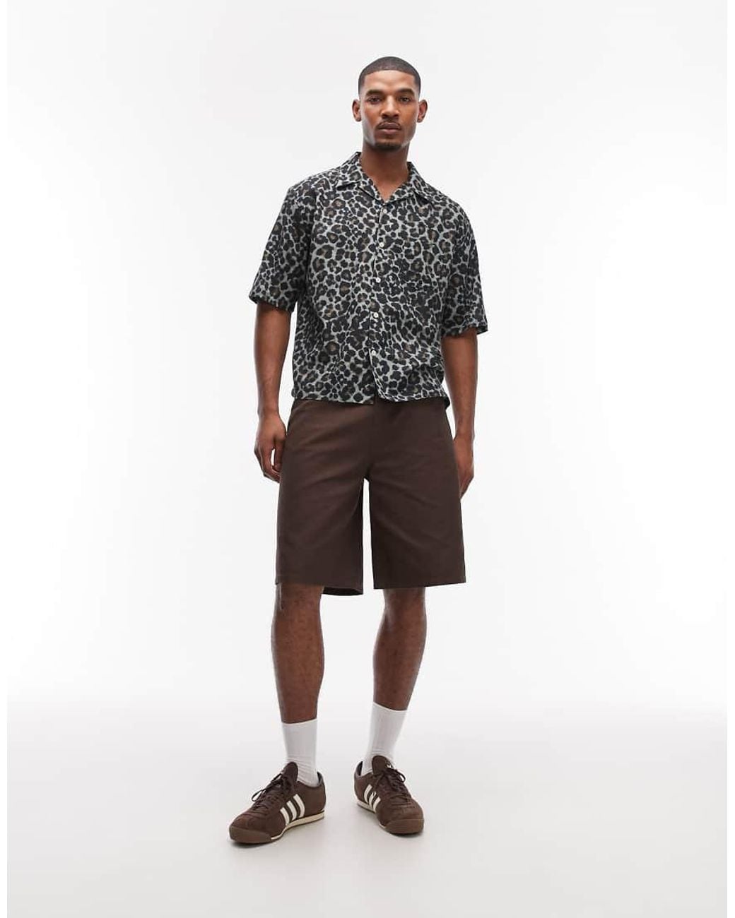 AllSaints Gray Silesia Short Sleeve Leopard Print Shirt for men