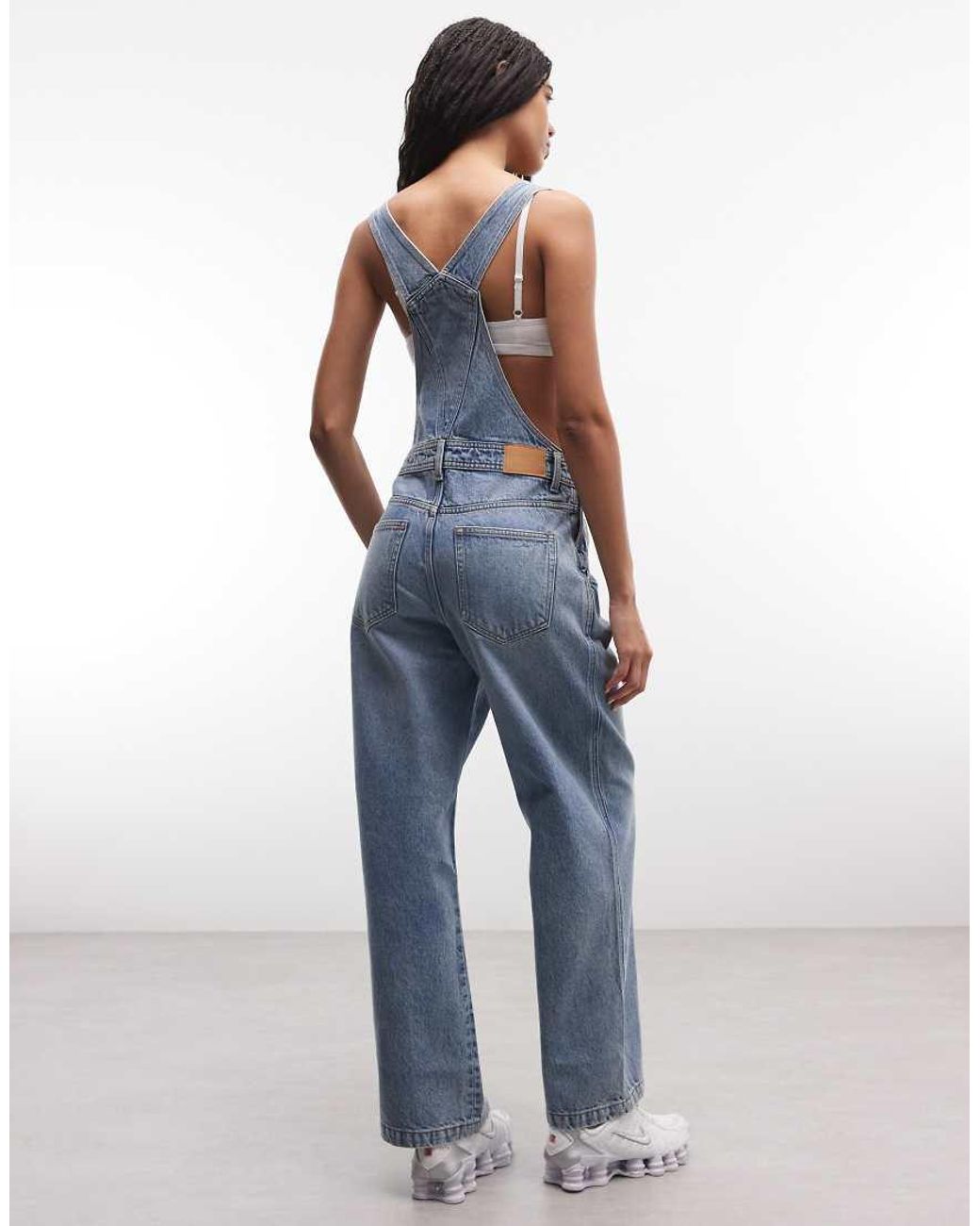 Monki Blue 90s Denim Wide Leg Dungaree Jumpsuit