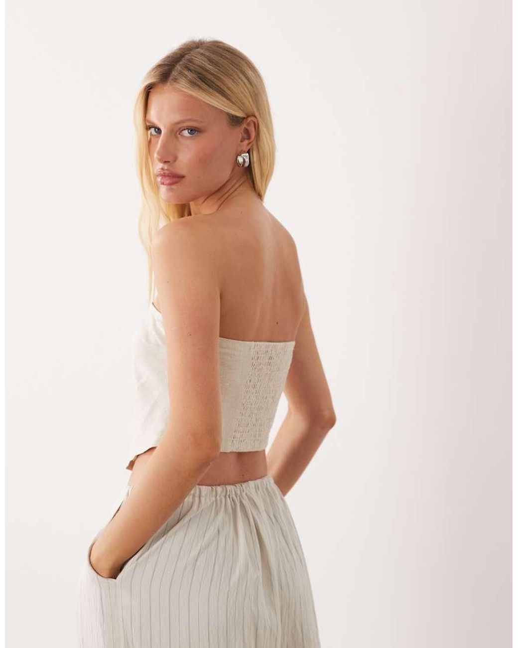 ASOS White Linen Bandeau Scarf Top With Shirred Back