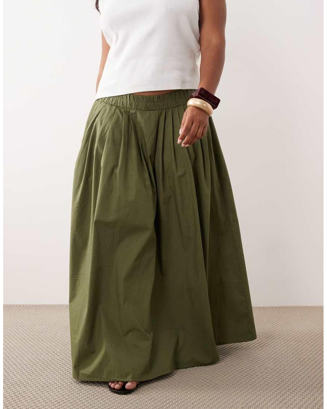 ASOS Green Asos Design Curve Elasticated Waist Volume Maxi Skirt
