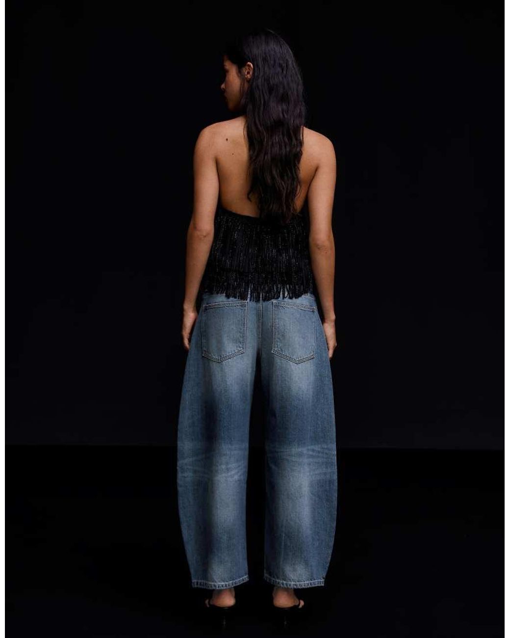 Bershka Blue Cropped Barrel-Leg Jeans
