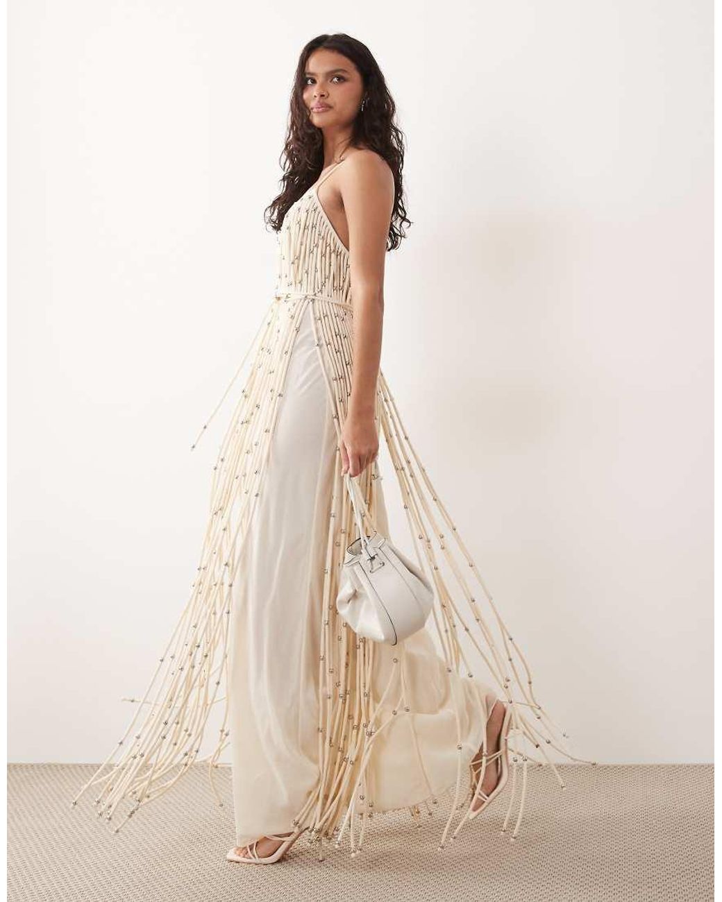 Mango Natural Premium Beaded Tassle Maxi Dress